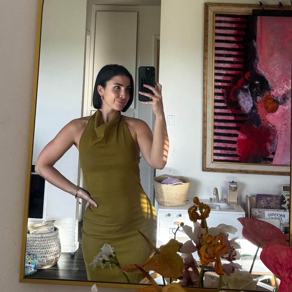 Zara Olive Green Ribbed Maxi Dress